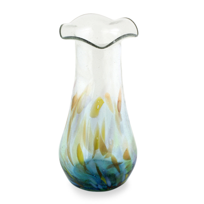 Blown glass vase, 'Aquatic Fantasy' - Fair Trade Artisan Crafted Hand Blown Glass Vase
