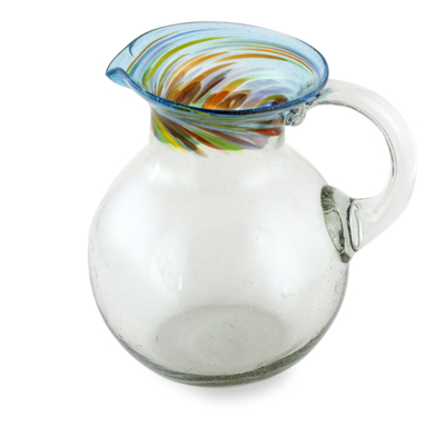 Blown glass pitcher, 'Aurora' - Fair Trade Artisan Crafted Hand Blown Glass Pitcher 94 oz.