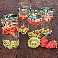 Mundgeblasene Glasbecher, „Aurora“ (12 oz, 4er-Set) - Handgeblasenes Trinkgeschirr aus recyceltem Glas (12 oz, 4er-Set)