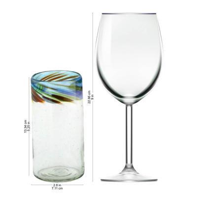 Vasos de vidrio soplado, 'Aurora' (12 oz, juego de 4) - Vasos de vidrio reciclado soplados a mano (12 oz, juego de 4)