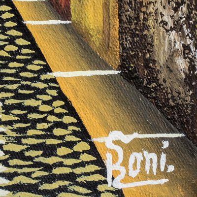 'Atardecer en Antigua Guatemala' - Pintura al óleo sobre lienzo firmada por Guatemala en amarillos