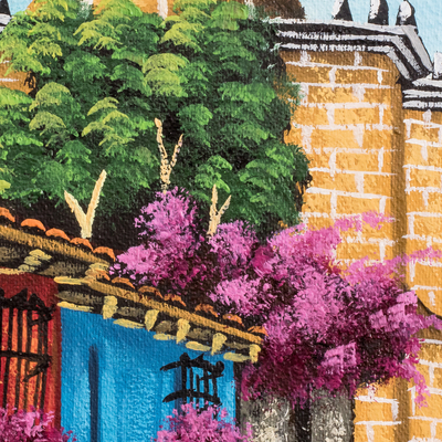 'Calles de Antigua Guatemala' - Pintura al óleo original firmada de un pueblo de Guatemala
