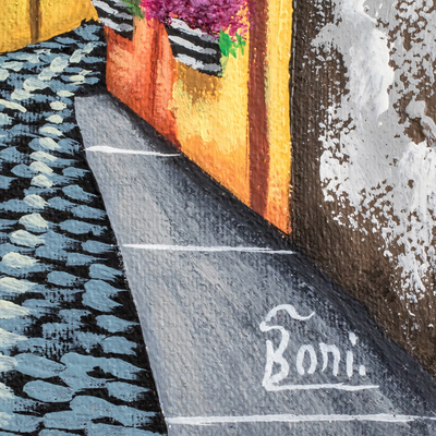 'Calles de Antigua Guatemala' - Pintura al óleo original firmada de un pueblo de Guatemala