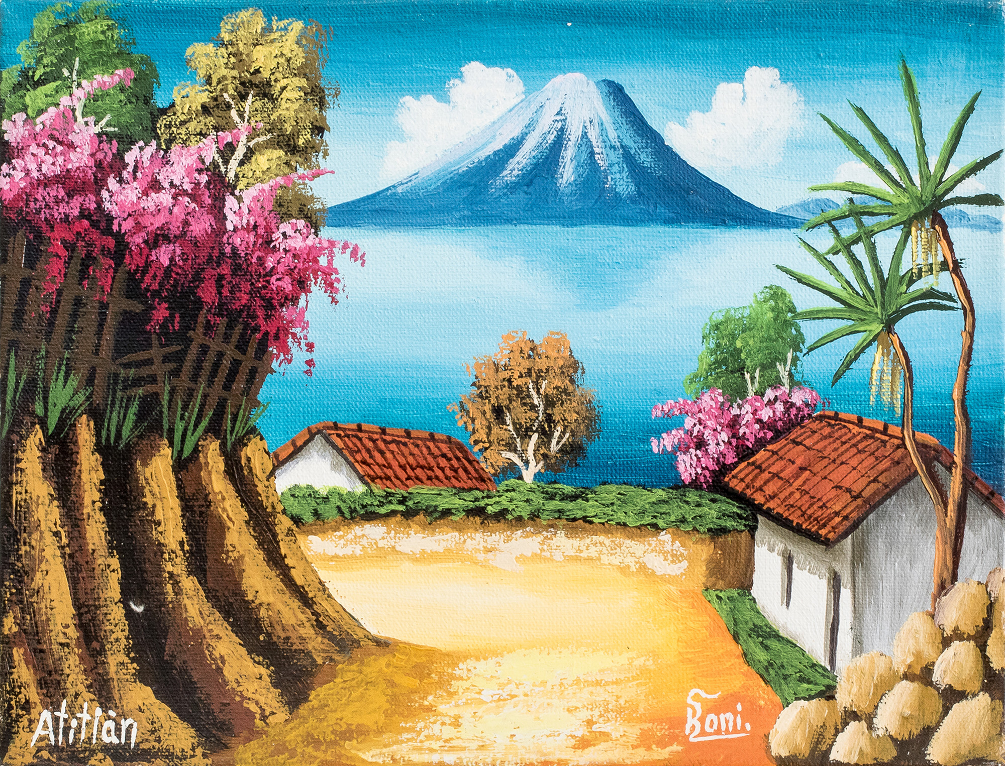 Artists View Of Lake Atitlan In Oil On Canvas Road To Lake Atitlan