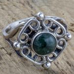 Jade cocktail ring, 'Maya Cardinal Points' - Antiqued Sterling Silver Ring with Guatemalan Jade
