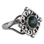 Jade cocktail ring, 'Maya Cardinal Points' - Antiqued Sterling Silver Ring with Guatemalan Jade