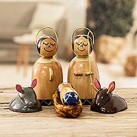 Wood nativity scene, 'Nature Nativity' (6 pieces) - Artisan Crafted 6 Piece Natural Cypress Wood Nativity Scene