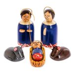 Wood nativity scene, 'Holy Family in Royal Blue' (6 pieces) - 6 Piece Artisan Crafted Wood Nativity Scene in Royal Blue