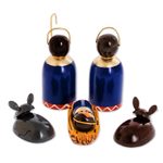 Wood nativity scene, 'Holy Family in Royal Blue' (6 pieces) - 6 Piece Artisan Crafted Wood Nativity Scene in Royal Blue