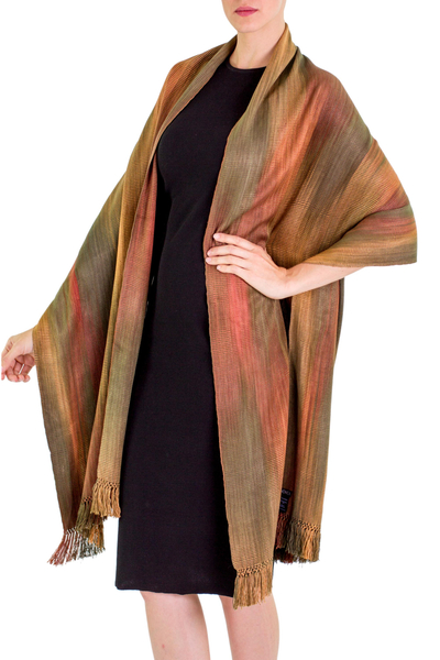 Rayon chenille shawl, 'Eternal Earth Allure' - Handwoven Backstrap Loom Rayon Chenille Shawl in Earth Tones