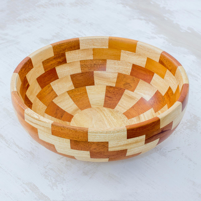 Mahogany wood bowl, 'Stairway of Nature' - Artisan Crafted Natural Mahogany Palo Blanco Wood Bowl