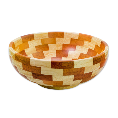 Mahogany wood bowl, 'Stairway of Nature' - Artisan Crafted Natural Mahogany Palo Blanco Wood Bowl