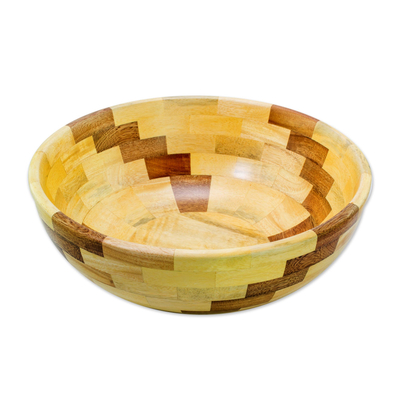 Wood bowl, 'Natural Spiral' - Handmade Bowl with Natural Guatemalan Woods