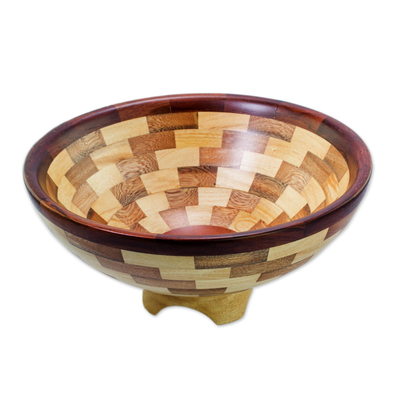 Wood fruit bowl, 'Tikal Geometry' - Artisan Crafted Natural Wood Fruit Bowl from Guatemala