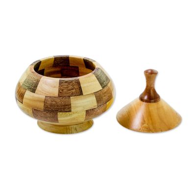 Decorative lidded wood vessel, 'Natural Spiral' - Guatemalan Lidded Vessel Hand Crafted with Natural Woods