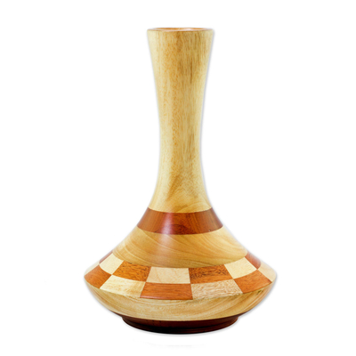 Mahogany and cedar wood vase, 'Natural Aesthetics' - Artisan Crafted Mahogany and Cedar Decorative Wood Vase