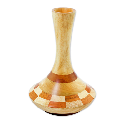 Mahogany and cedar wood vase, 'Natural Aesthetics' - Artisan Crafted Mahogany and Cedar Decorative Wood Vase
