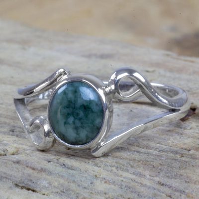 Guatemalan Jade on Sterling Silver Cocktail Ring - Maya Symmetry | NOVICA