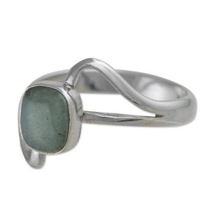 Jade cocktail ring, 'Maya Abstract' - Modern Sterling Silver Ring with Guatemalan Jade