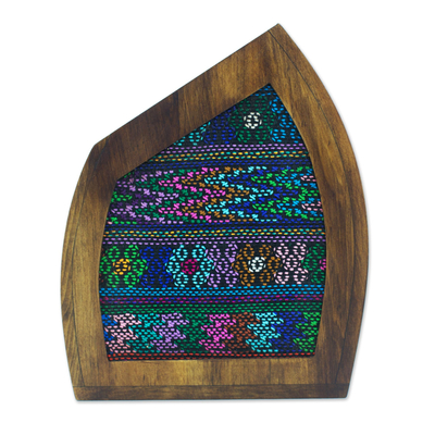 Wood and cotton decorative vase, 'Textile Mountain' - Hand Woven Guatemala Textile on Wood Decorative Vase
