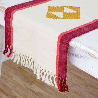 Camino de mesa de algodón - Camino de mesa de algodón tejido a mano con telar de cintura Maya