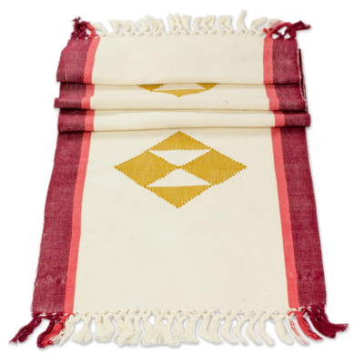Camino de mesa de algodón - Camino de mesa de algodón tejido a mano con telar de cintura Maya