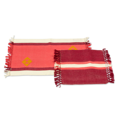 Manteles individuales y servilletas de algodón (juego de 4) - Juego de sábanas de algodón rojo tejido a mano de Guatemala para 4