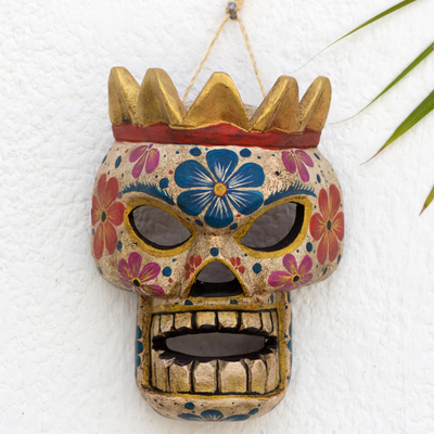 Wood mask, 'Skeleton King' - Guatemalan Day of the Dead Skeleton Pinewood Mask