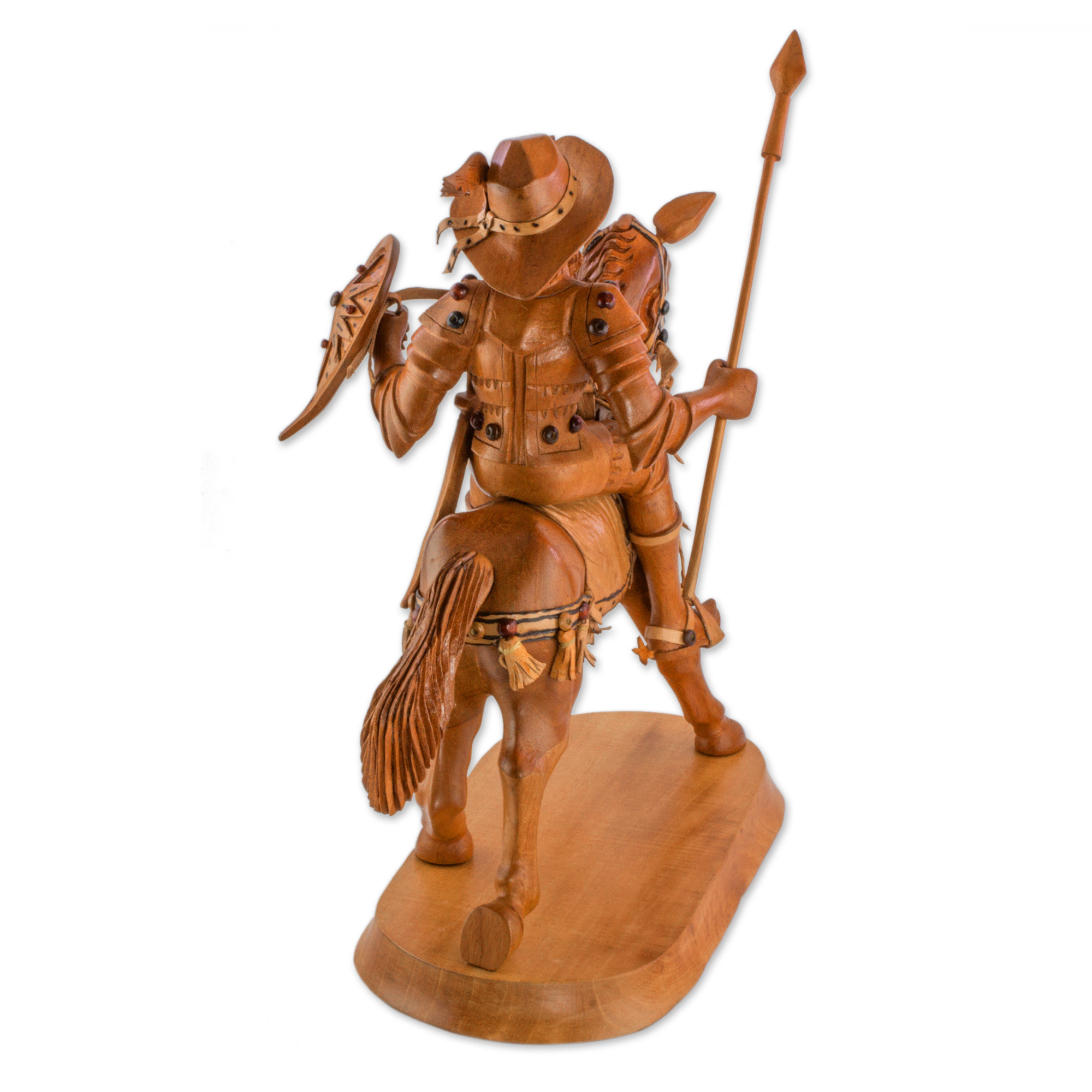 Hand Carved Wood Statuette of Don Quixote on a Horse Quixote en