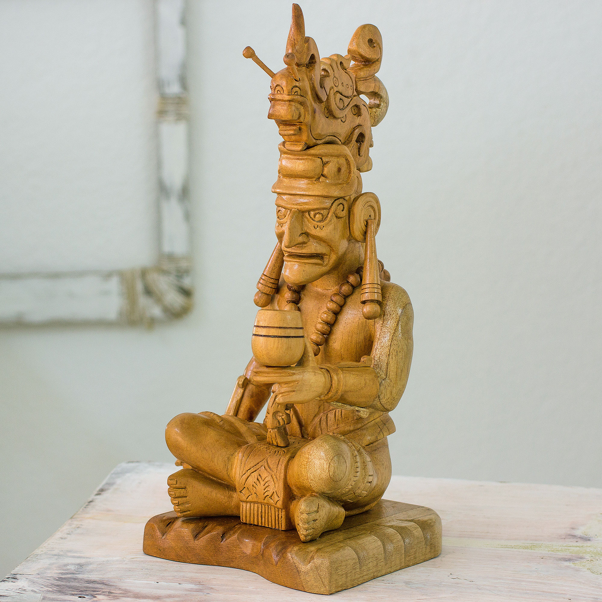 Hand Crafted Wood Statuette of Mayan Deity from Guatemala - Itzamna The ...