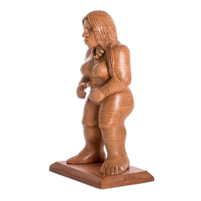 Cedar sculpture, 'Mayan Goddess' - Hand-Carved Cedar Wood Mayan Sculpture from Guatemala