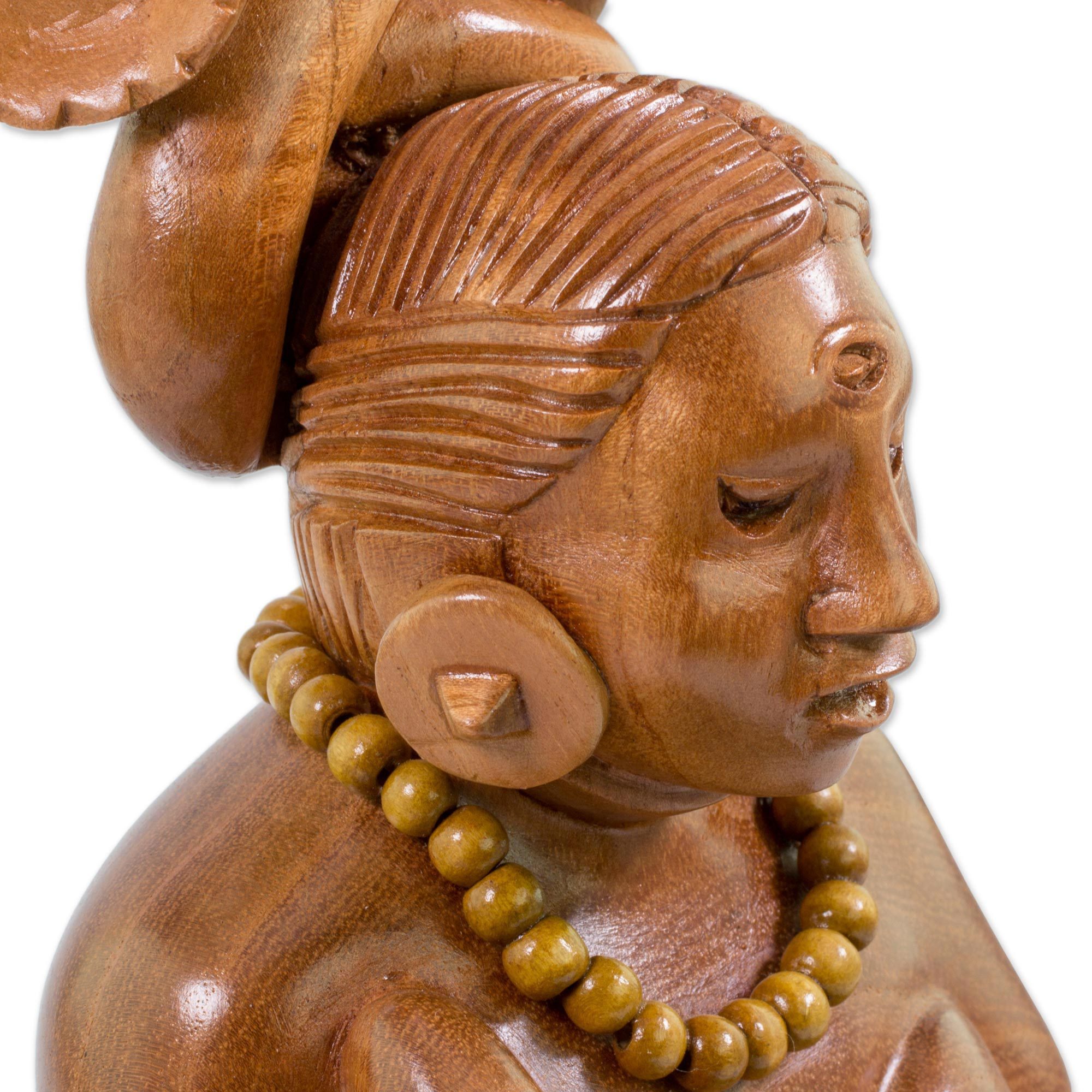 Handcrafted Cedar Mayan Sculpture from Guatemala Devoted Midwife NOVICA