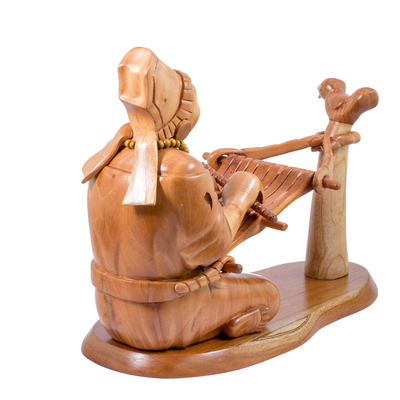 Cedar sculpture, 'Maya Woman at the Loom' - Maya Cedar Wood Sculpture of a Woman Weaving
