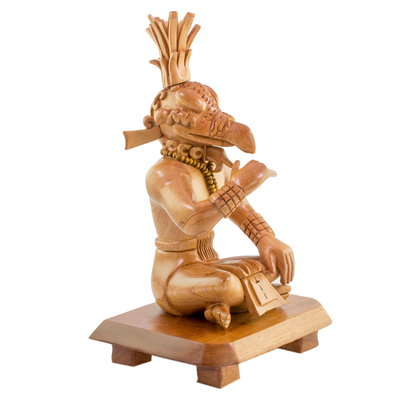 Cedar museum replica sculpture, 'Maya Bird Man from Palenque' - Maya Cedar Wood Replica Sculpture of the Palenque Bird Man