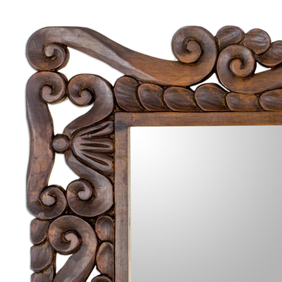 Wood wall mirror, 'Rustic Spirals' - Handcrafted Pinewood Spiral Motif Mirror from Guatemala