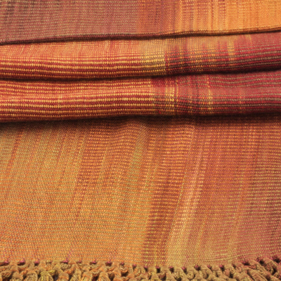 Rayon scarf, 'Solola Dawn' - Orange Brown Maroon Hand Woven Rayon Chenille Scarf