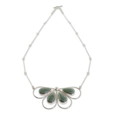 Jade pendant necklace, 'Butterfly of Harmony' - Artisan Crafted Jade and Sterling Silver Butterfly Necklace