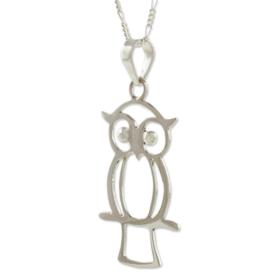 Sterling silver pendant necklace, 'Maya Owl' - Owl Theme Handcrafted Guatemalan Sterling Silver Necklace