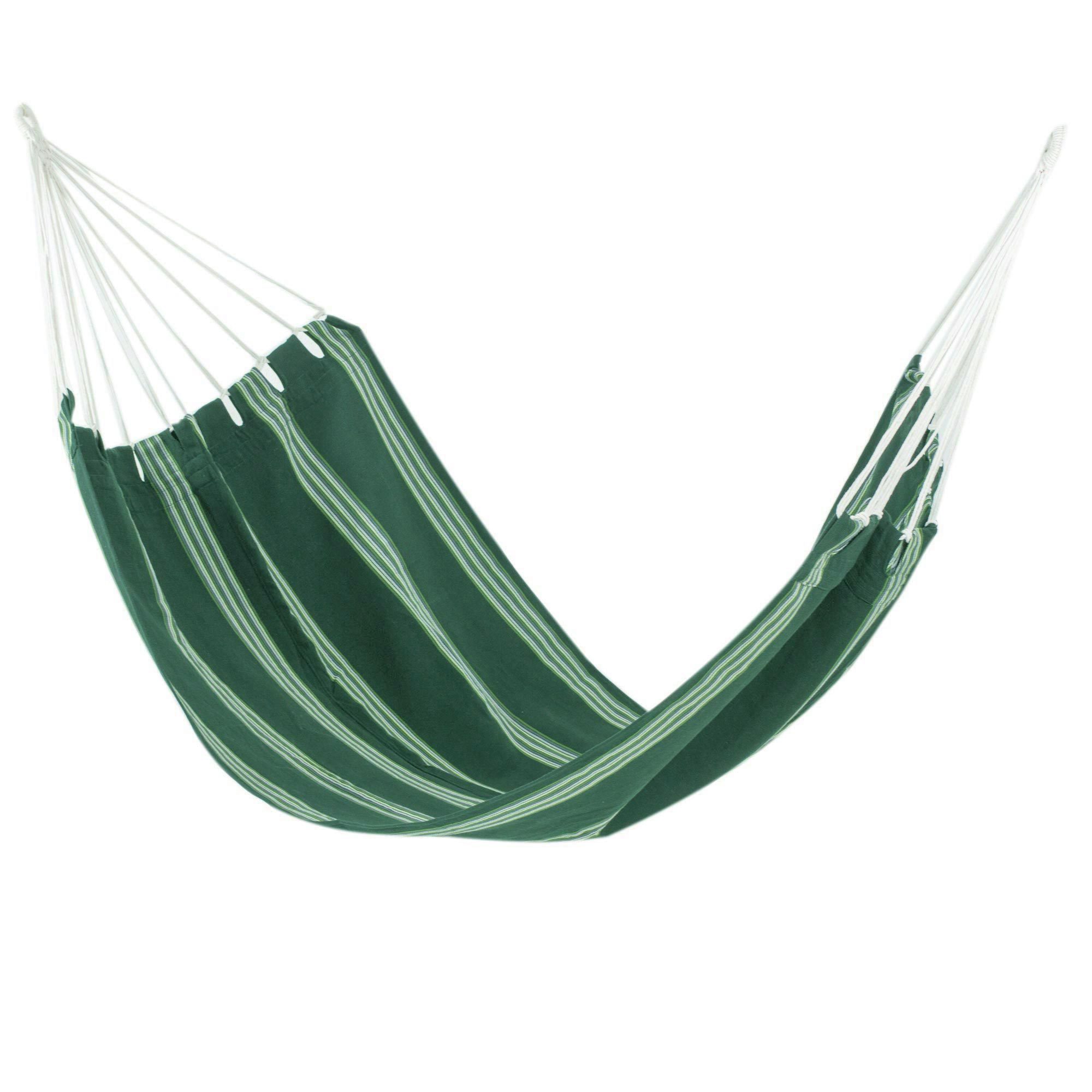 Handwoven Striped Single Guatemalan Hammock - Laurel Green | NOVICA