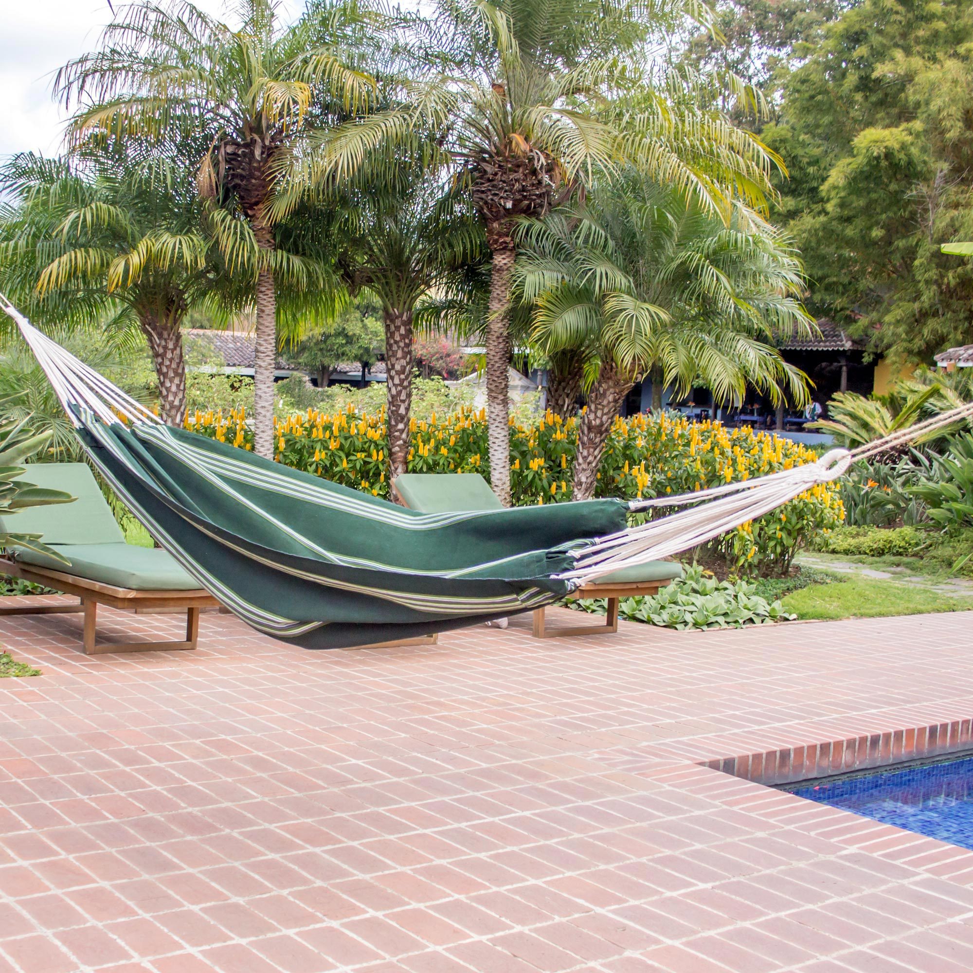 Handwoven Striped Single Guatemalan Hammock - Laurel Green | NOVICA