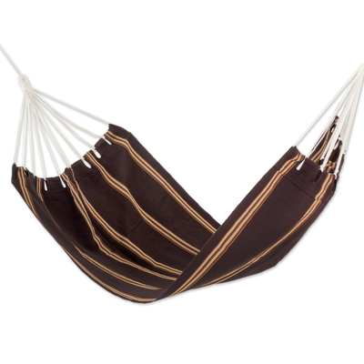 Handwoven hammock, 'Sandy Path' (single) - Hand Woven Espresso Striped Hammock (Single) Guatemala