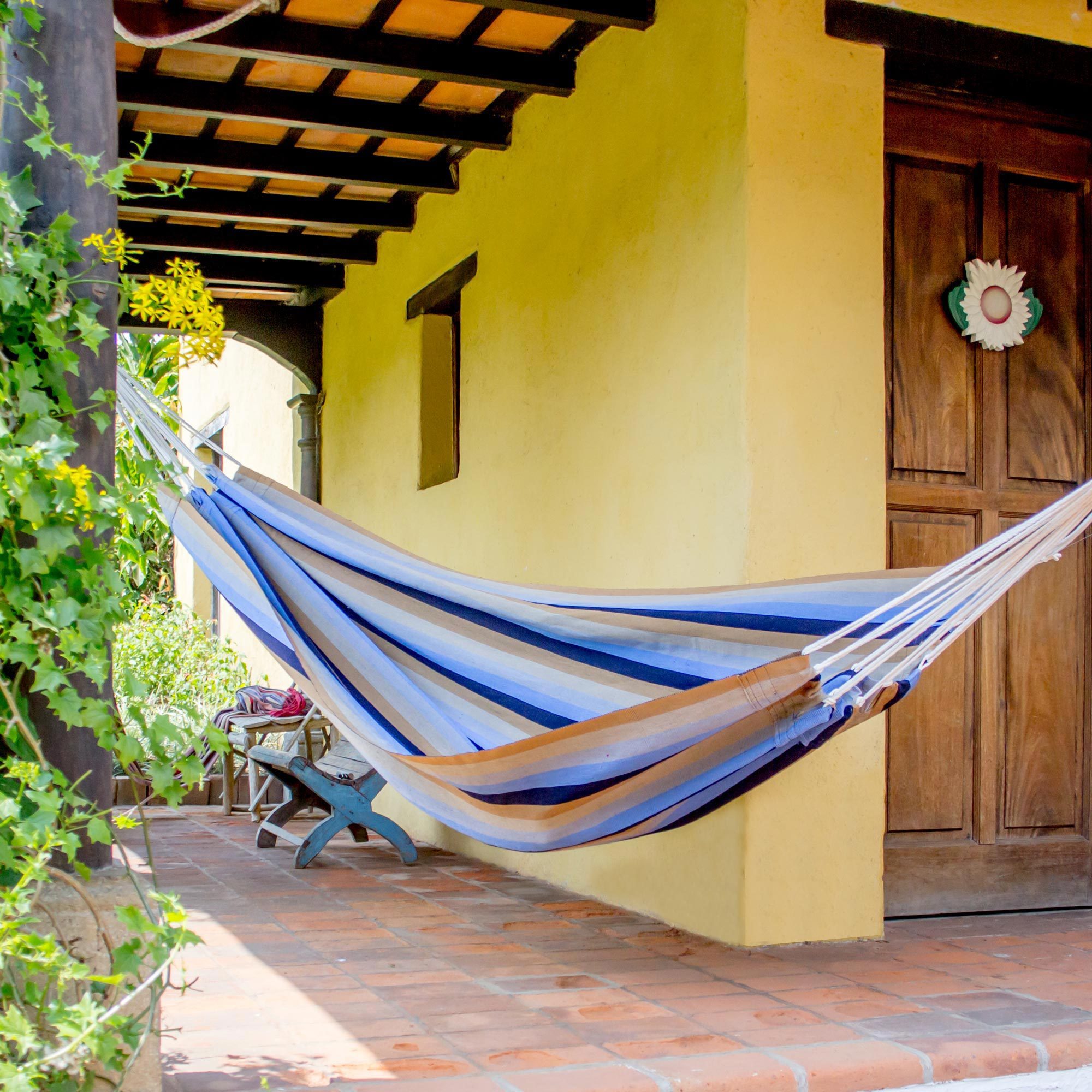 Guatemalan Single Hammock Handwoven in Blue and Brown - Quiet Beach