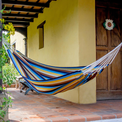 Handwoven hammock, 'Tropical Breeze' (single) - Nature Inspired Handwoven Striped Single Hammock
