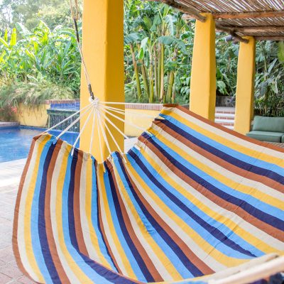 Handwoven hammock, 'Tropical Breeze' (double) - Nature Inspired Handwoven Striped Double Size Hammock