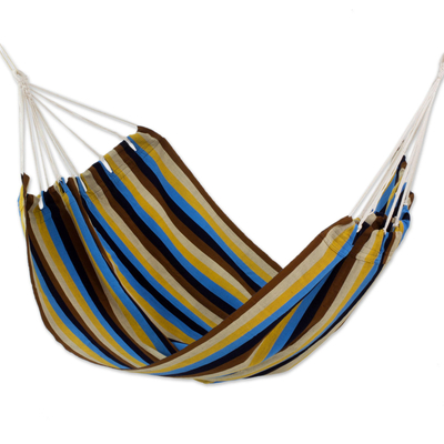 Handwoven hammock, 'Tropical Breeze' (double) - Nature Inspired Handwoven Striped Double Size Hammock