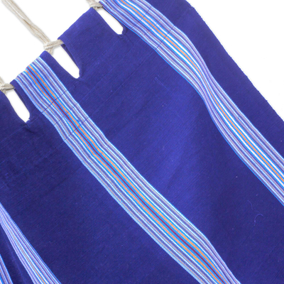 Cotton hammock, 'Ocean Song' (single) - Navy Blue Striped Cotton Artisan Crafted Single Hammock
