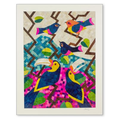Natural fiber collage, Birds of Nicaragua