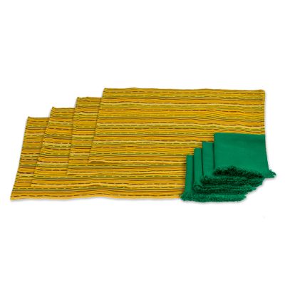 Cotton placemats and napkins, 'Kaqchikel Sun' (set for 4) - Backstrap Loom Handwoven Cotton Table Linens (Set for 4)
