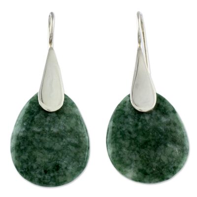 Jade dangle earrings, 'Yaxha Forest' - Handcrafted Green Jade and Silver Contemporary Earrings