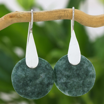 Jade dangle earrings, 'Cool Yaxha Jungle' - Modern Fair Trade Silver 925 Light Green Jade Earrings